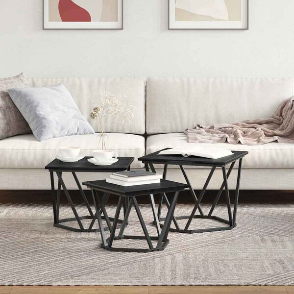 vidaXL Coffee Table 3 pcs Black Oak Engineered Wood and Steel