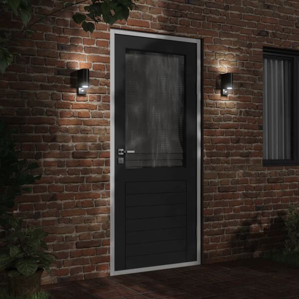 vidaXL Outdoor Wall Lights with Sensors 2pcs Black Die-cast Aluminium