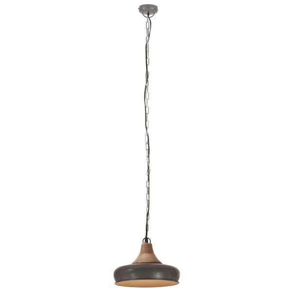 vidaXL Industrial Hanging Lamp Grey Iron & Solid Wood 26 cm E27
