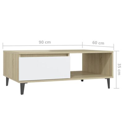 vidaXL Coffee Table White and Sonoma Oak 90x60x35 cm Engineered Wood