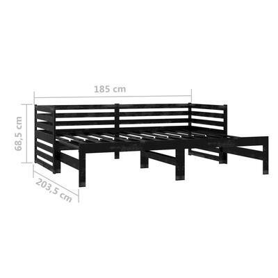 vidaXL Pull-out Day Bed Black Solid Pinewood 2x(90x200) cm