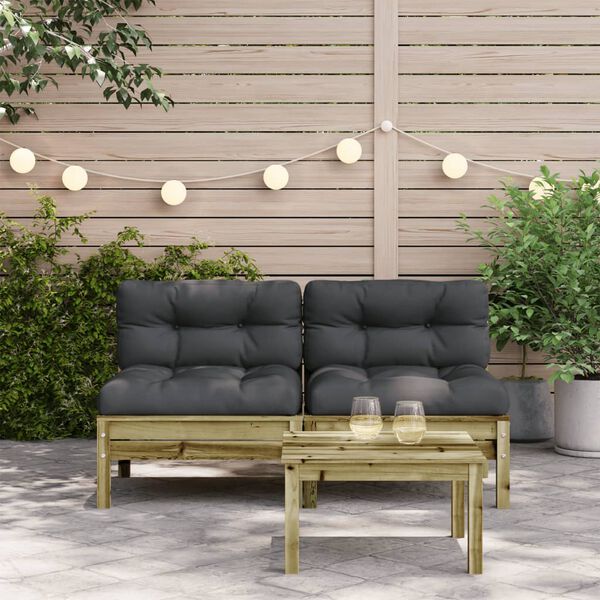 vidaXL Garden Sofa Armless with Cushions 2 pcs Impregnated Wood Pine