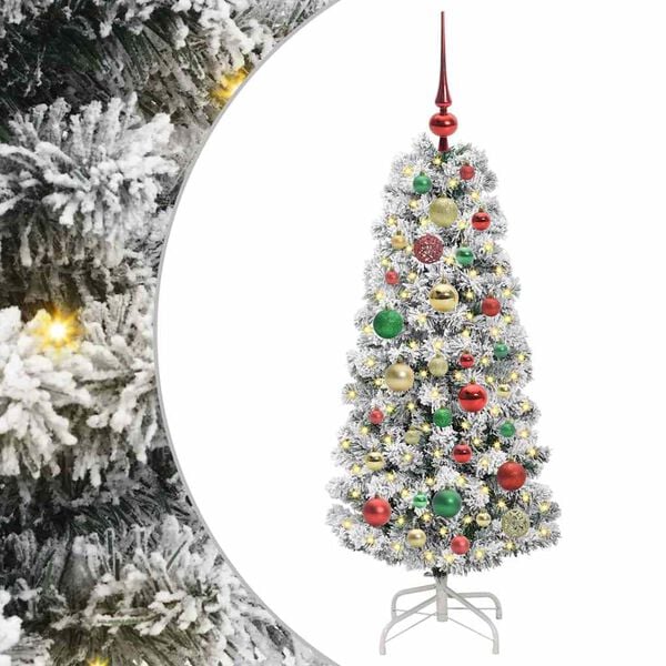 vidaXL Artificial Hinged Christmas Tree Green and White 120 cm