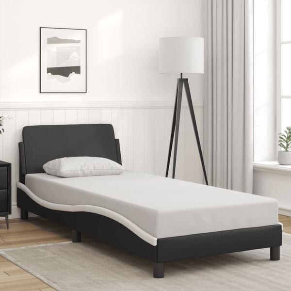 vidaXL Bed Frame "Dover" Black and White 90x190 cm Single Faux Leather
