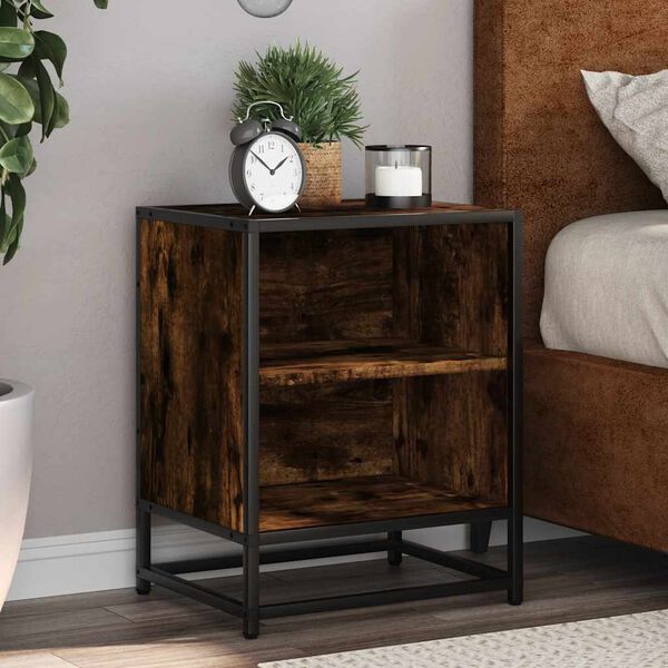 vidaXL Bedside Cabinets 2 pcs Smoked Oak 40x31x50 cm Engineered Wood and Metal