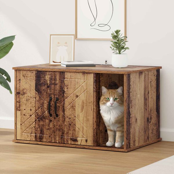 vidaXL Cat House Old Wood 85 x 55 x 50 cm Engineered Wood