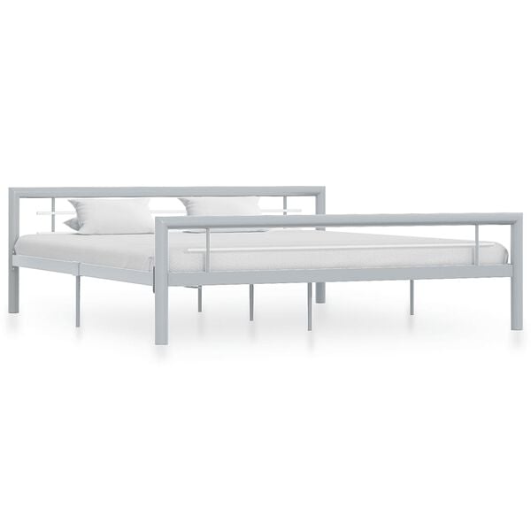 vidaXL Bed Frame without Mattress Grey and White Metal 180x200 cm Super King