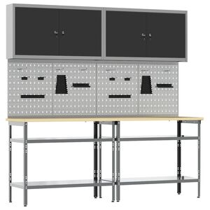 vidaXL Work Bench Set 8 pcs Black and Grey Powder-Coated Steel