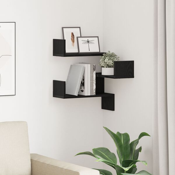 vidaXL Wall Shelf Black Oak 40 x 40 x 49.5 cm Engineered Wood