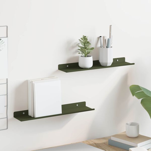 vidaXL Floating Shelf 2 pcs Olive Green 40 x 9 x 2.5 cm Steel