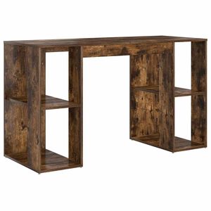 vidaXL Desk with Shelf Smoked Oak 130 x 50.5 x 75 cm Engineered Wood
