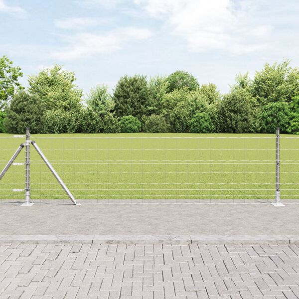 vidaXL Fence with Post Silver 0.6 x 25 m Steel