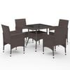 vidaXL 5 Piece Garden Dining Set Poly Rattan and Tempered Glass Brown