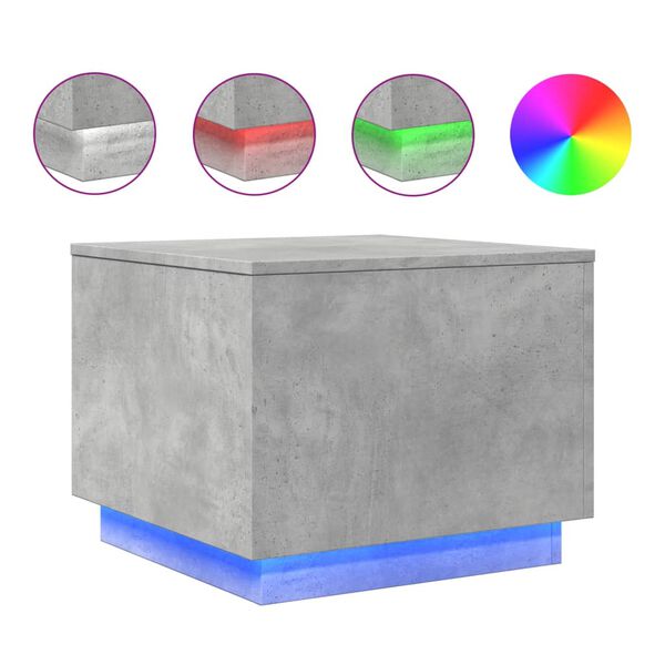 vidaXL Coffee Table with LED Lights Concrete Grey 50x50x40 cm