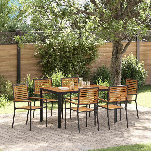 vidaXL Garden Dining Set 7 pcs Black Poly Rattan