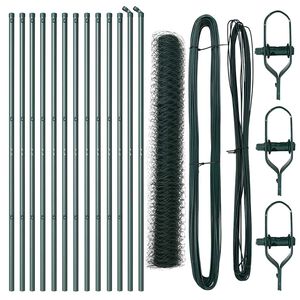 vidaXL Hexagonal Fence Ground Fix 25 x 1.4 m PVC-Coated Steel Green