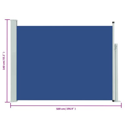 vidaXL Patio Retractable Side Awning 140x500 cm Blue