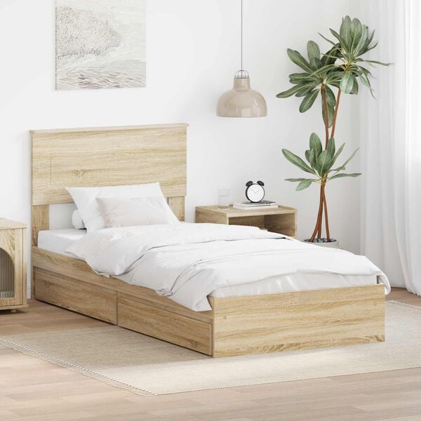 vidaXL Storage Bed with Drawer Sonoma Oak 100 x 200 cm Engineered Wood