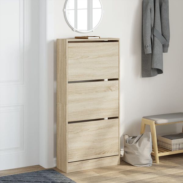 vidaXL Shoe Cabinet Sonoma Oak 60x21x125.5 cm Engineered Wood