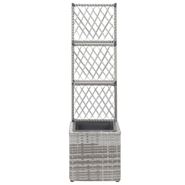 vidaXL Trellis Raised Bed with 1 Pot 30x30x107 cm Poly Rattan Grey