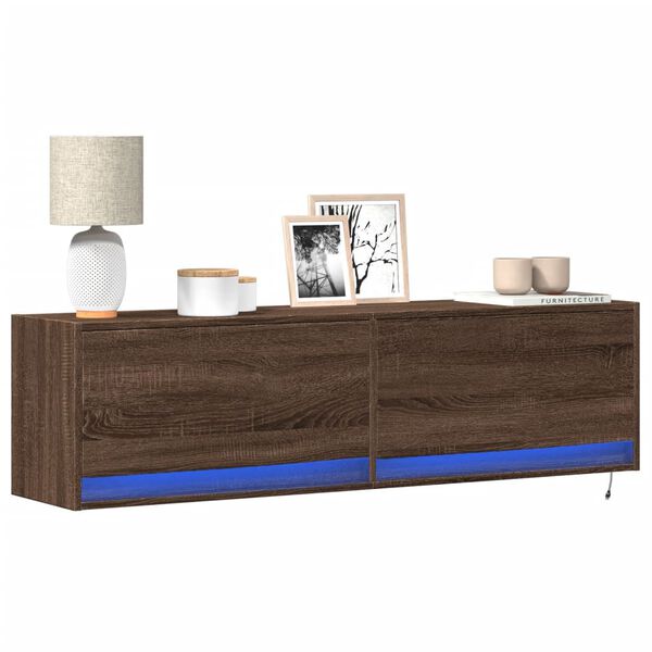 vidaXL TV Wall Cabinet with LED Lights Brown Oak 140x31x38 cm