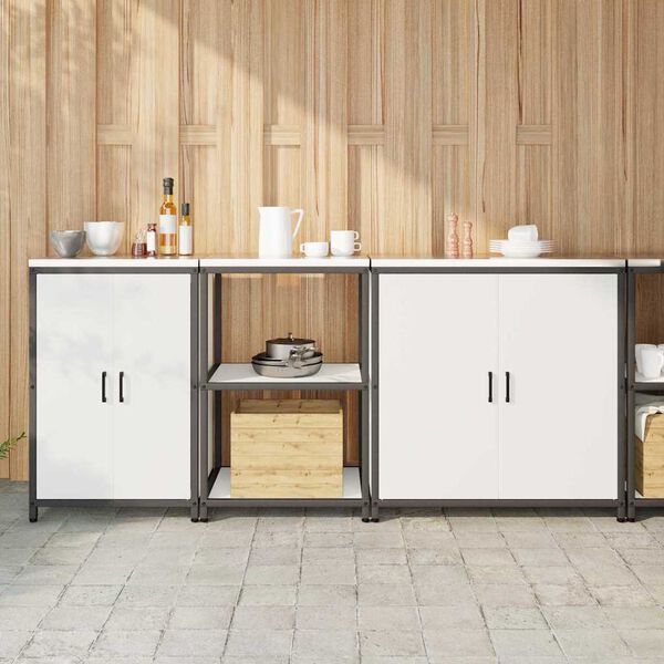 vidaXL Kitchen Storage Set with Shelf 3 pcs White Cold-rolled Steel
