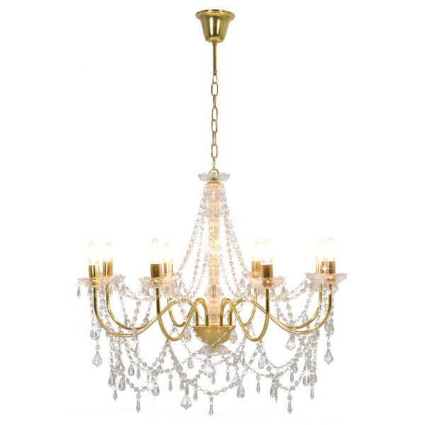 vidaXL Chandelier with Beads Golden 8 x E14 Bulbs