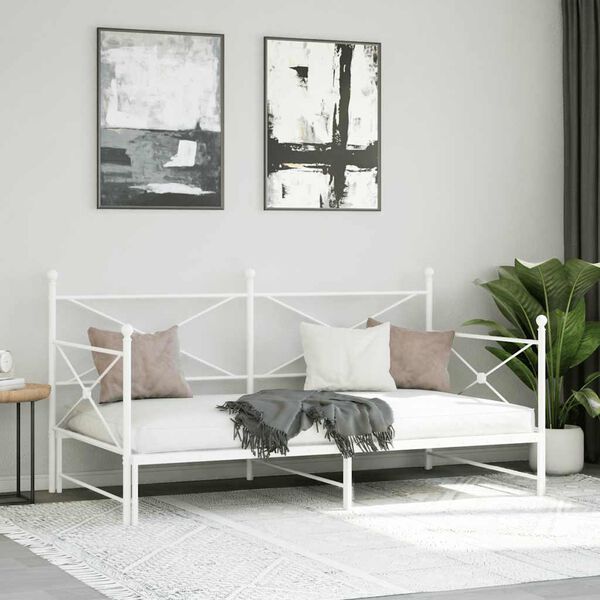 vidaXL Daybed with Trundle without Mattress White 107x203 cm Steel