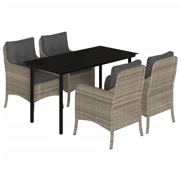 vidaXL 5 Piece Garden Dining Set with Cushions Light Grey Poly Rattan