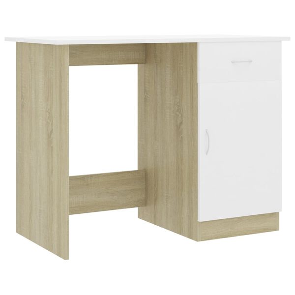 vidaXL Desk White and Sonoma Oak 100x50x76 cm Engineered Wood