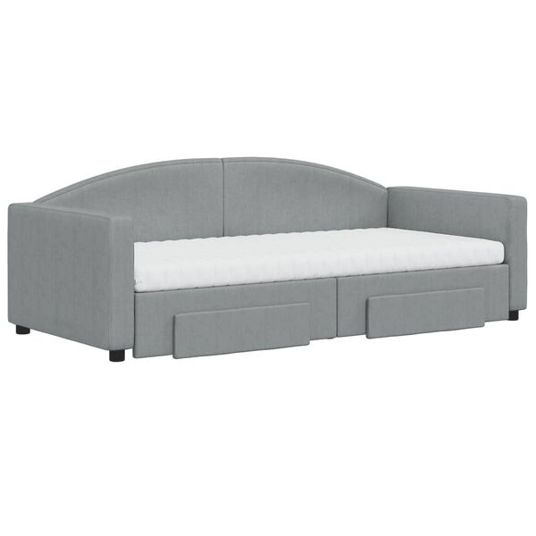 vidaXL Daybed with Trundle and Drawers Light Grey 90x190 cm Fabric
