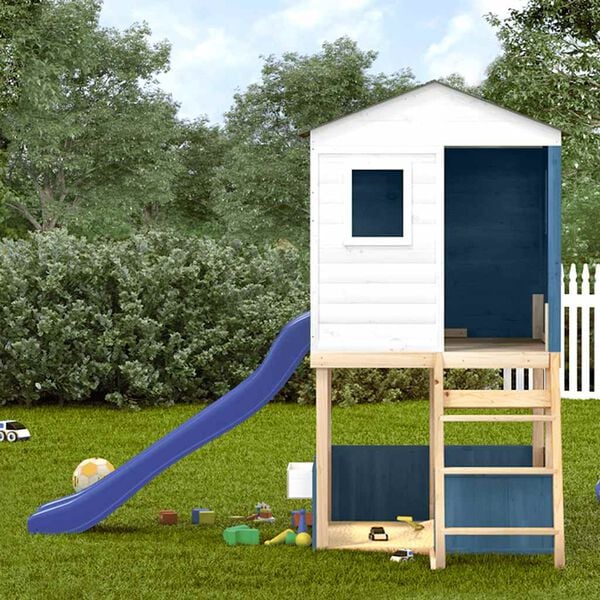 vidaXL Outdoor Playset White and Blue Solid Wood Fir