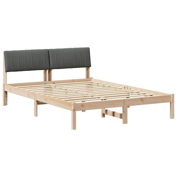 vidaXL Bed frame Brown and dark grey 135 x 190 cm Solid pine wood