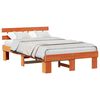 vidaXL Bed Frame with Headboard Wax Brown 135 x 190 cm Solid Pine Wood