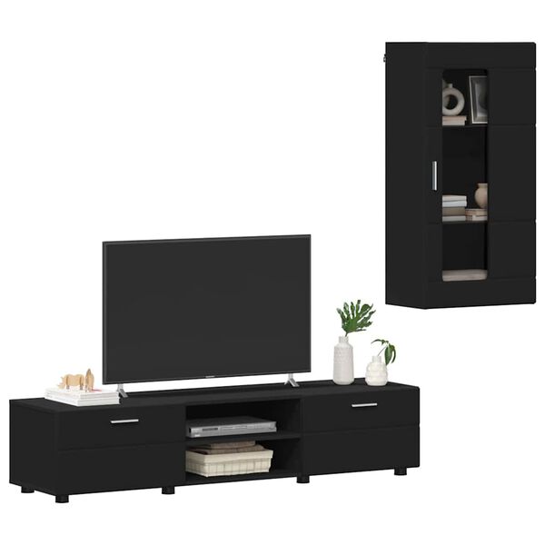 vidaXL TV Cabinet Set with Drawer FLORIN Black Engineered Wood