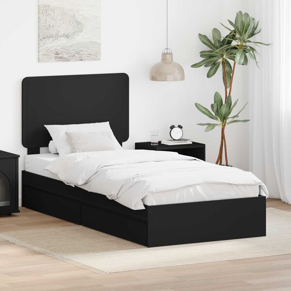 vidaXL Storage Bed with Headboard Black 90 x 190 cm Engineered Wood
