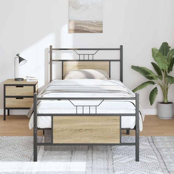 vidaXL Bed Frame without Mattress Sonoma Oak 75x190 cm Small Single Engineered Wood