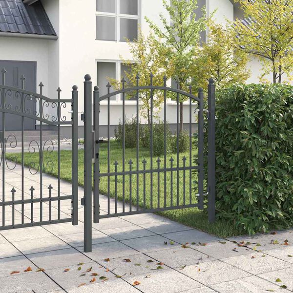 vidaXL Fence Gate with Spikes Grey 100 x 100 cm Powder-coated steel
