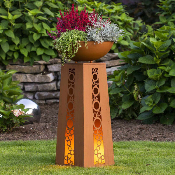 HI Lantern with LED and Planting Bowl Rust