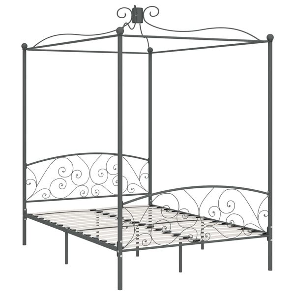 vidaXL Canopy Bed Frame without Mattress Grey Metal 120x200 cm