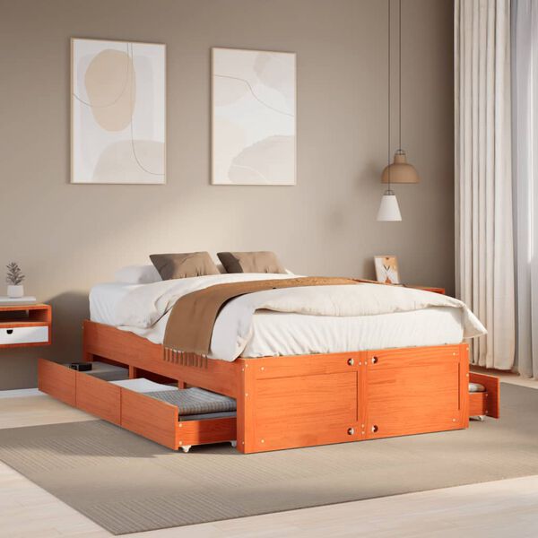 vidaXL Bed Frame without Mattress with Drawers Wax Brown 120x190 cm Small Double Solid Wood Pine