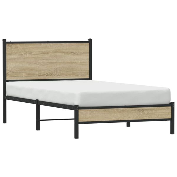 vidaXL Metal Bed Frame without Mattress Sonoma Oak 107x203 cm