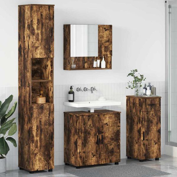 vidaXL Bathroom Furniture Set 4 pcs Smoked Oak Engineered wood & Metal