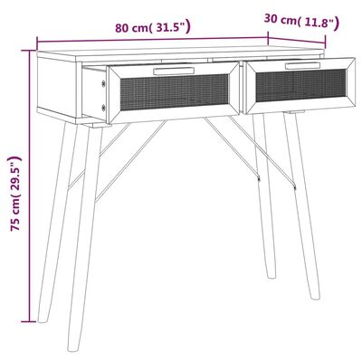 vidaXL Console Table Black 80x30x75 cm Solid Wood Pine&Natural Rattan