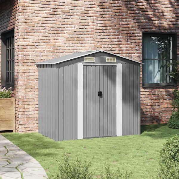 vidaXL Garden Storage Shed Grey Metal 204x132x186 cm