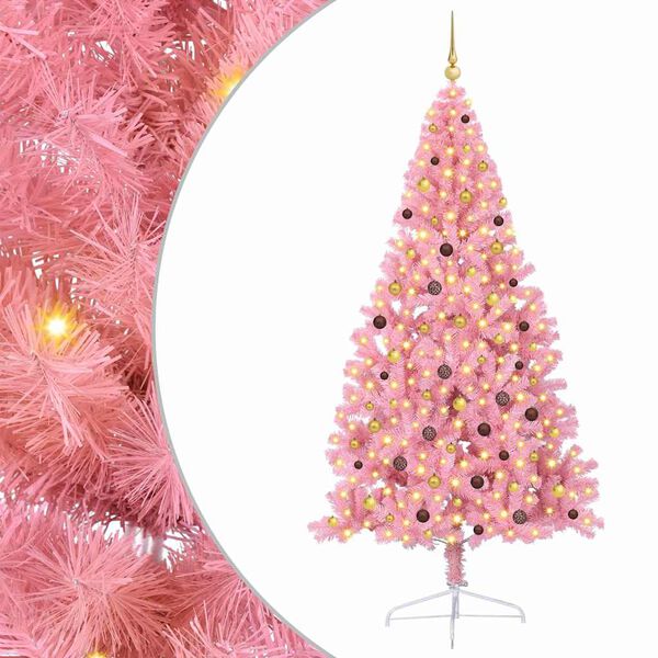 vidaXL Artificial Pre-lit Christmas Tree with 300 LEDs Pink 240 cm PVC