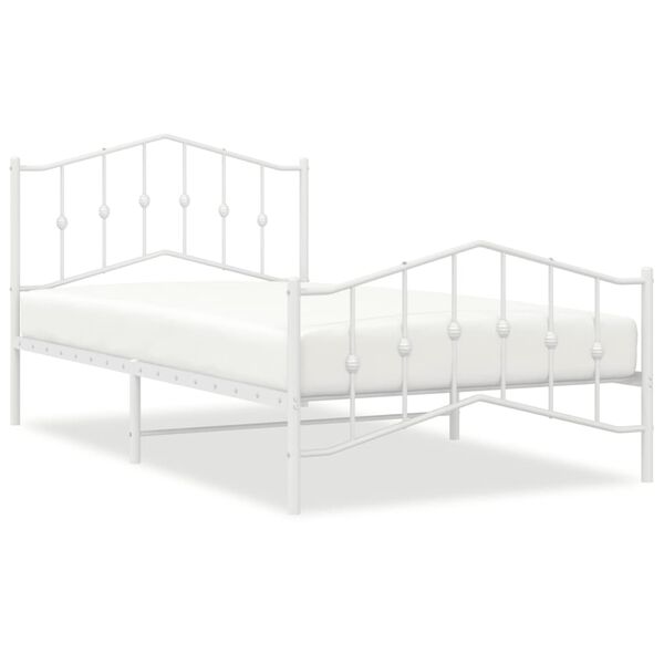 vidaXL Metal Bed Frame without Mattress with Footboard White 107x203cm