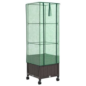 vidaXL Garden Planter with Greenhouse Cover&Wheels Brown PP