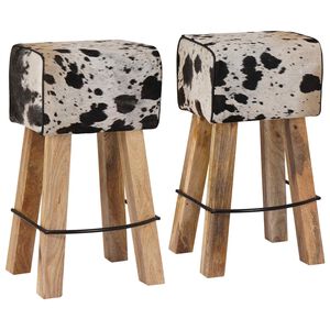 vidaXL Bar Stool 2 pcs Black and White 44 x 33 x 74 cm Real Leather