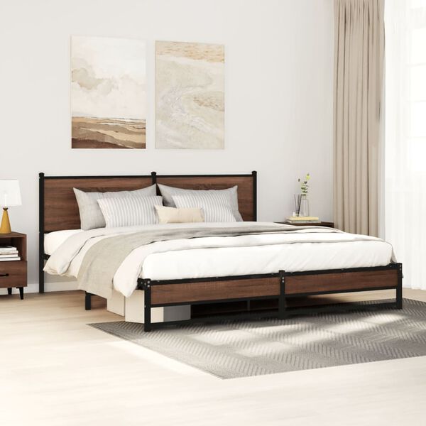 vidaXL Metal Bed Frame without Mattress Brown Oak 183x213 cm